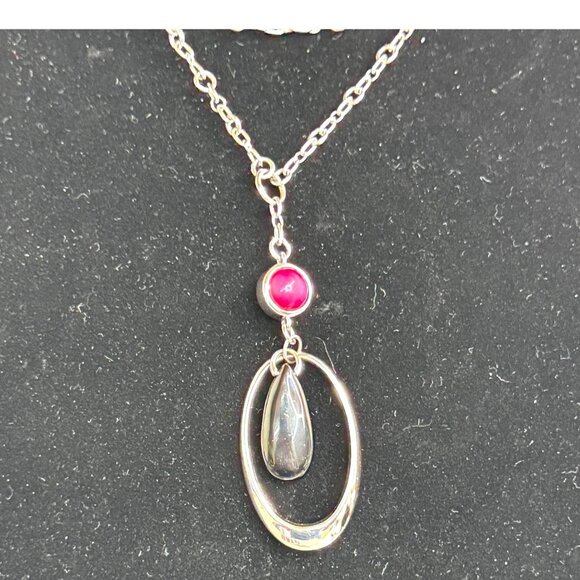 Elle 925 Sterling Silver Chain Necklace Ruby Red Gemstone Pendant Caged Teardrop - Picture 8 of 9
